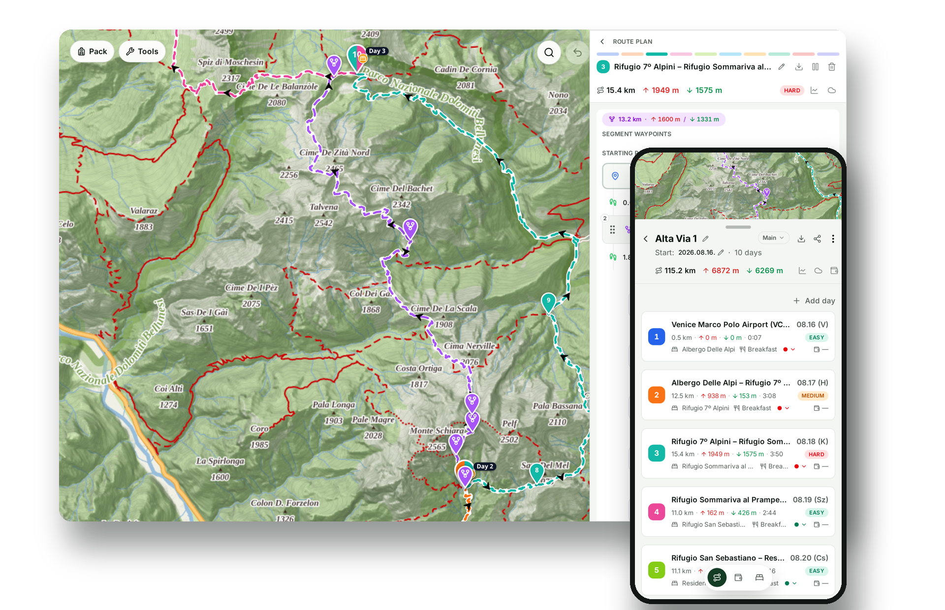 AllTrek planner shown on a laptop and a phone side by side